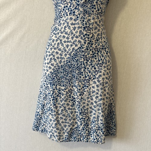 LADIES DITSY DRESS WHITE BLUE VISCOSE RAYON SZ 14 - Picture 5 of 9
