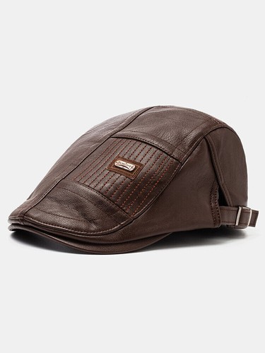 1X Hommes Cuir Véritable Chapeau Béret Plat Journaux Casquette Cuir Vache Gatsby - Imagen 2 de 12