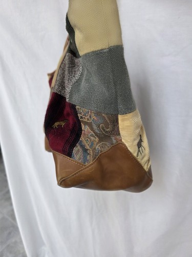 Vintage L.L Bean Rustic Wildlife Patchwork Canvas & Leather Tote/Weekend Bag - Bild 7 von 21