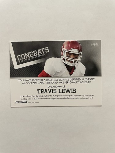 2012 Press Pass Travis Lewis Autograph Rookie Card - Picture 2 of 2