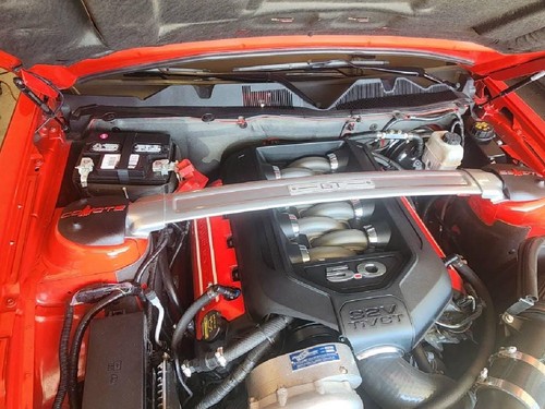 05-14 Ford Mustang Strut Tower Covers (Pony/Tribar) custom fitted Race Red - Picture 14 of 19