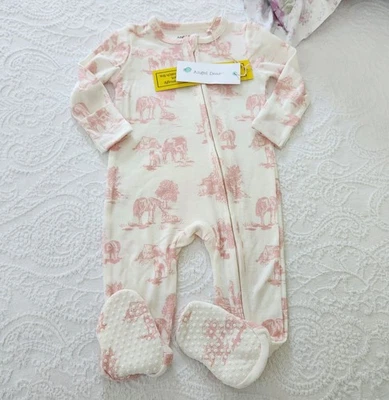 NWT ANGEL DEAR 0/3, 6/9 & 12/18 MON. PINK FARM TOILE SLEEPER PAJAMAS - Image 1 of 4