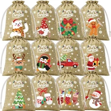 72Pcs Christmas Burlap Gift Bags with Drawstring, 5x7in Christmas Linen Treat...