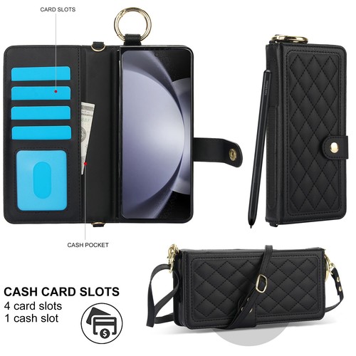 For Samsung Galaxy Z Fold7/6/5/4/3 Leather RFID Wallet Case w/ Pen Holder Strap - Picture 22 of 64