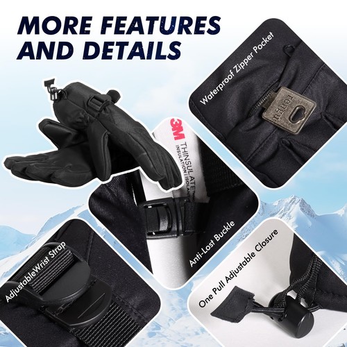 Pnosnesy Ski Gloves, Warmest Waterproof and Breathable Snow Gloves for Cold W... - Picture 4 of 5