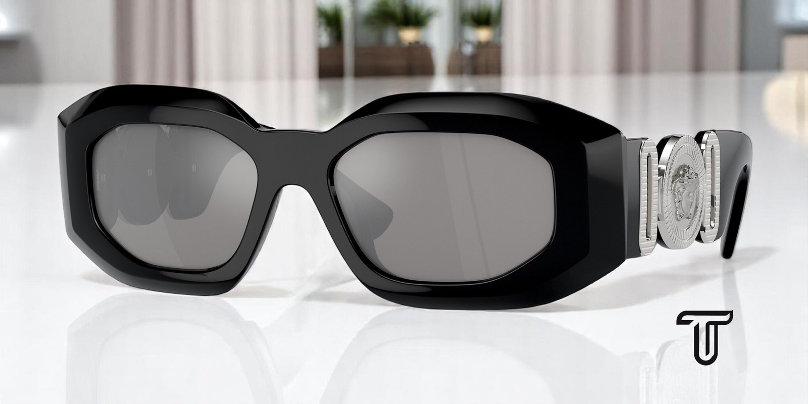 VERSACE VE4425U 54226G Black Light Grey Mirror Silver 80 54 mm Men's Sunglasses