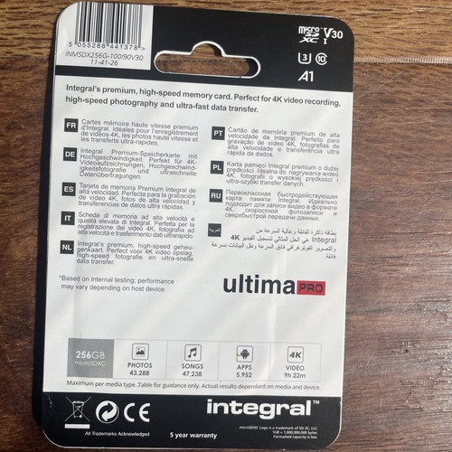 Scheda di memoria Integrale 256GB UltimaPro MicroSDXC Classe 10 UHS Classe 3 - Foto 3 di 4