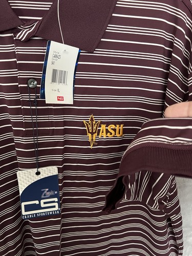 Arizona State Sun Devils Herren Poloshirt XL Burgund Weiß Gestreift Neu mit Etikett - Bild 3 von 14