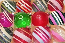 Lot VTG WWII era Unsilvered Glass Striped BALL Christmas Ornaments Corning USA