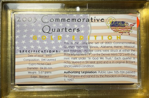 2003 COMMEMORATIVE STATE QUARTERS GOLD EDITION 24k LAYERED - Picture 4 of 6