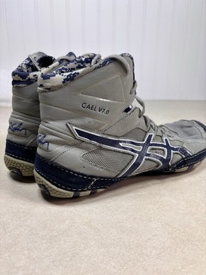 CAEL V7.0 レスリングシューズ。ボクシングシューズ グレー/ブルー ASICS Cael Sanderson V7.0 Wrestling Shoes Mens 10 Navy Grey Camo