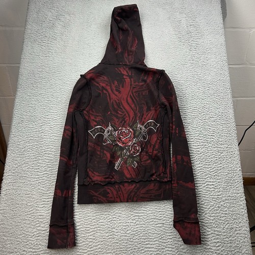 Felpa donna Sinful Affliction piccola rossa con cappuccio zip intera grunge donna Y2K - Foto 4 di 6