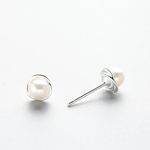 Boucles d'oreilles clous fleur perle nacré argent 925 - Imagen 2 de 2