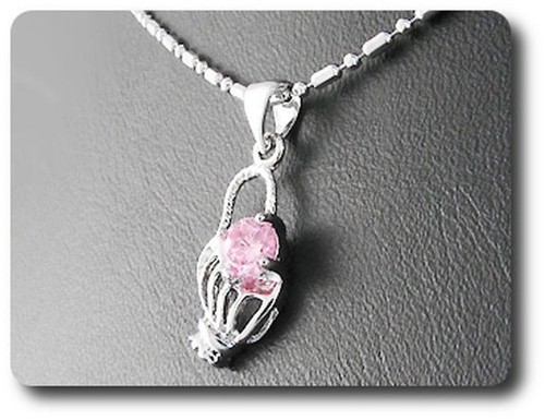 Minerales y Piedras Précieuses. Colgante Zafiro Rosa 5MM Chapada Oro Blanco 18 - Imagen 3 de 4