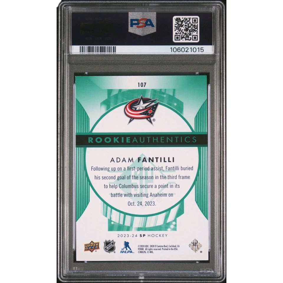 2023-24 SP Hockey Rookie Authentics Adam Fantilli Green Parallel #/25 PSA 9 - Image 3 of 3