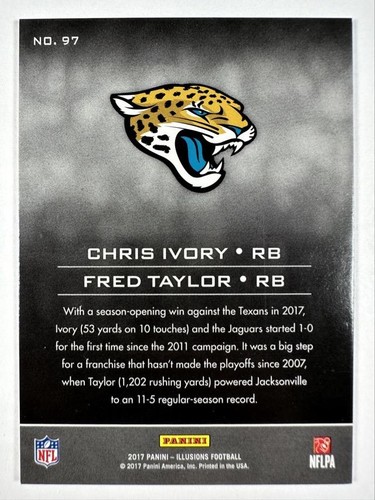 Tarjeta Panini Illusions 97 2017 Fred Taylor Chris Ivory Rainbow Foil Jaguars - Imagen 2 de 2