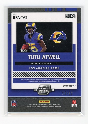 Tutu Atwell 2021 Panini Optic Contenders RPA-TAT /50 Rookie Los Angeles Rams 🔥 - Picture 2 of 3