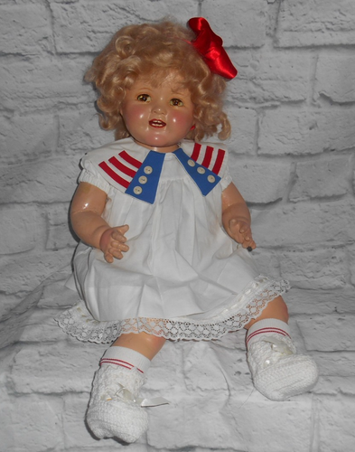 22" SHIRLEY TEMPLE BABY composition & cloth IDEAL DOLL htf Larger size marked - Imagen 5 de 22