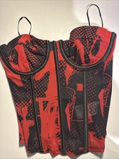 EDIKTED Corset Style Wrap Zip Padded Bra Strap Blouse Top Shirt Red Black XS