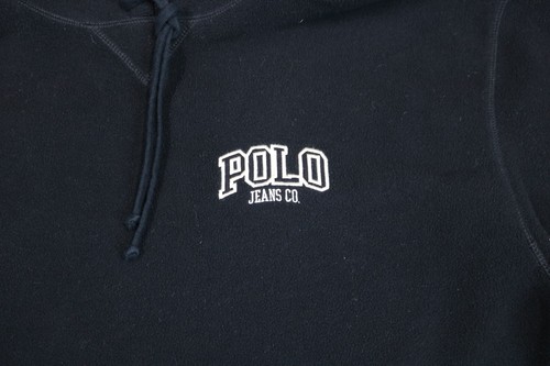 Men's Vintage Polo Jeans Co Black Fleece Pullover Hoodie Sweatshirt Jacket Large - Picture 2 of 4