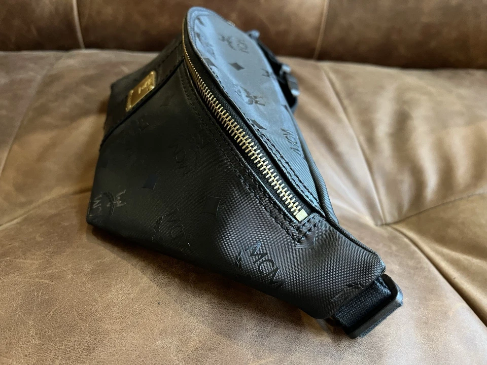 MCM Belt Bag Fanny Pack, Black and Gold - Image 3 of 4