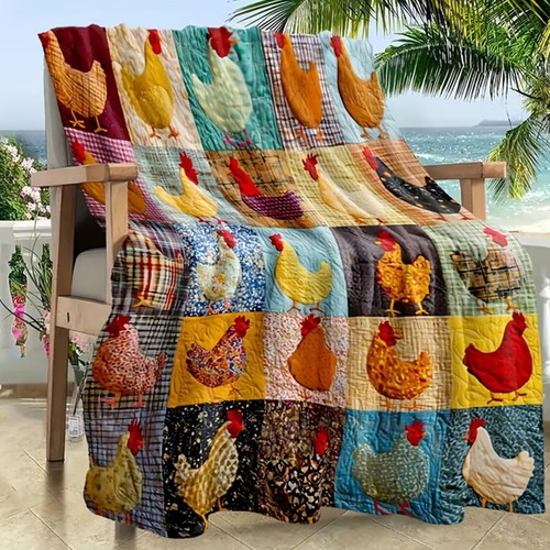 Rooster Plaid Print Blanket Cute Cozy Chicken Throw Quilt Lightweight Blanket - Picture 13 of 26