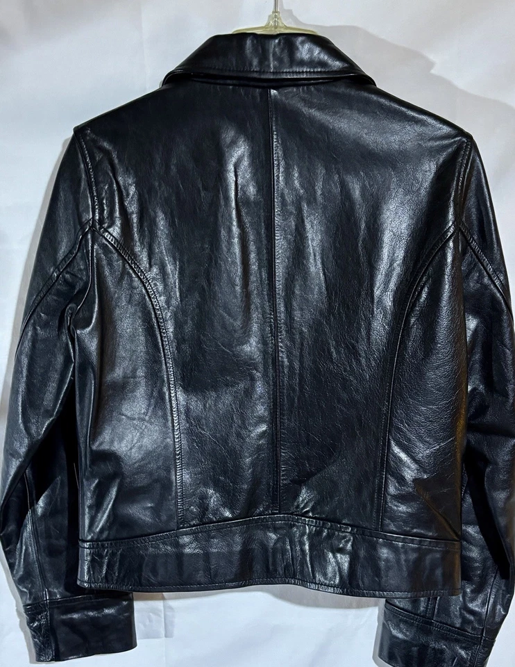 Chaqueta de Cuero Negra Coach De Colección Y2K Firma Forro en C Ajustada Moto Damas Pequeña Foto 2 de 4