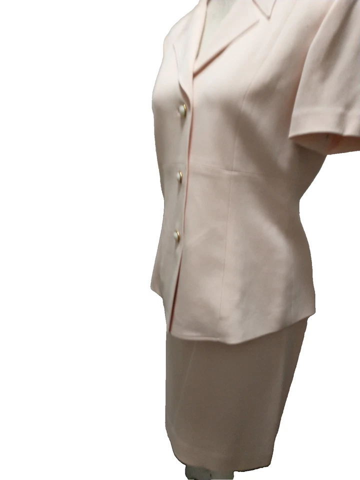NWOT Vtg 90s Dana Buchman Women Heavy Blush Pink 100% Silk Jacket Skirt Suit 12P - Image 4 of 4