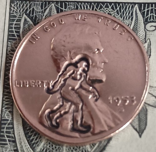 1953 Lincoln Cent BIGFOOT 👣 Counterstamp LUCKY Lotto Scratcher Coin #1933C53xF