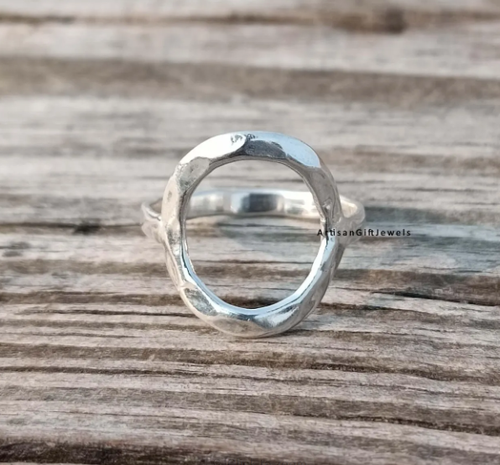 Hammered silver minimalist thumb ring, 925 sterling silver ring,Karma All Size - Picture 8 of 9