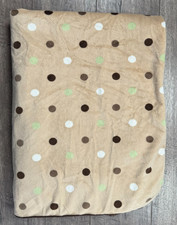 Baby Boy Just Born 30"x36" Brown Sherpa Minky Green Polka Dot Blanket