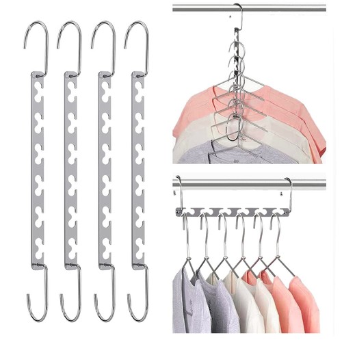 4 Pack Stainless Steel Space Saving Magic Hangers for Closet Storage Organizers