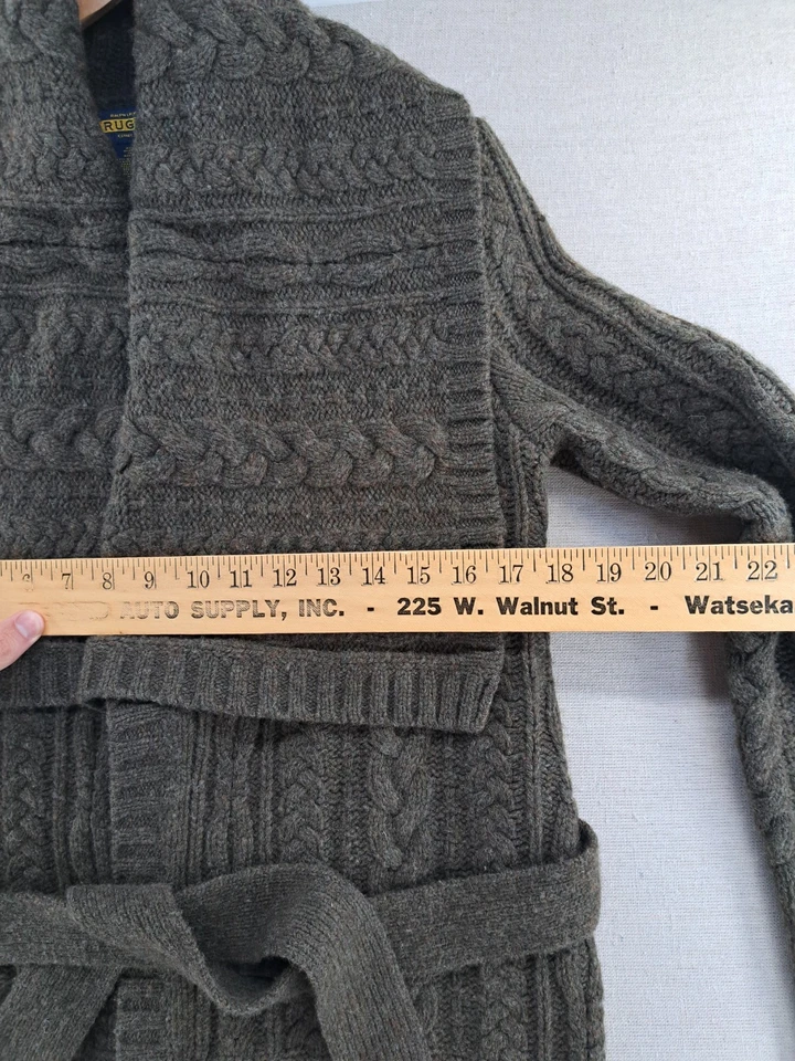 Cardigã Ralph Lauren Rugby Lã Suéter Feminino Pequeno Xale Verde Cinto Angorá - Imagem 4 de 4