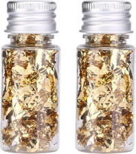2 Bottles Gold Leaf, Premium 24K Gold Foil Sheets Craft Art Decoration Perfect f