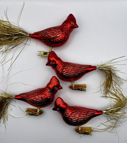 Xmas Clip-on Bird Glass Ornaments Red w/ Glitter Feather Tails Lot of 4 Vintage - Bild 2 von 8