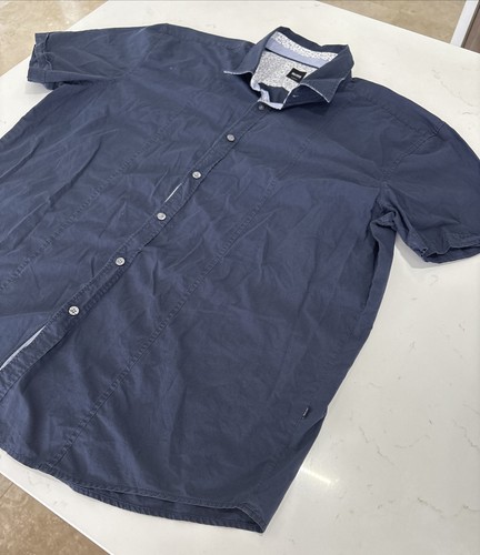 Hugo Boss Short Sleeve Shirt Men’s Button Down Navy Blue 3XL Slim Fit - Picture 8 of 9
