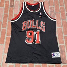 VTG CHAMPION CHICAGO BULLS DENNIS RODMAN BLACK BASKETBALL JERSEY 48 XL ABS