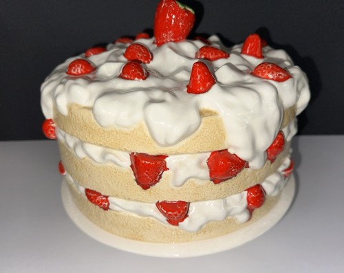 Piatto torta vintage fragola shortcake ceramica piedistallo con coperchio a cupola UNICO - Foto 3 di 20