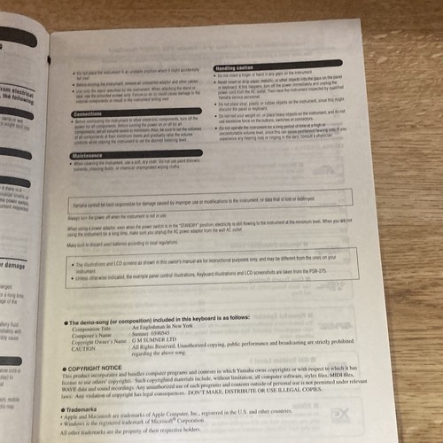 Yamaha PSR-275 PSR-273 Portatone Digital Keyboard Owner's Manual English - Picture 5 of 7