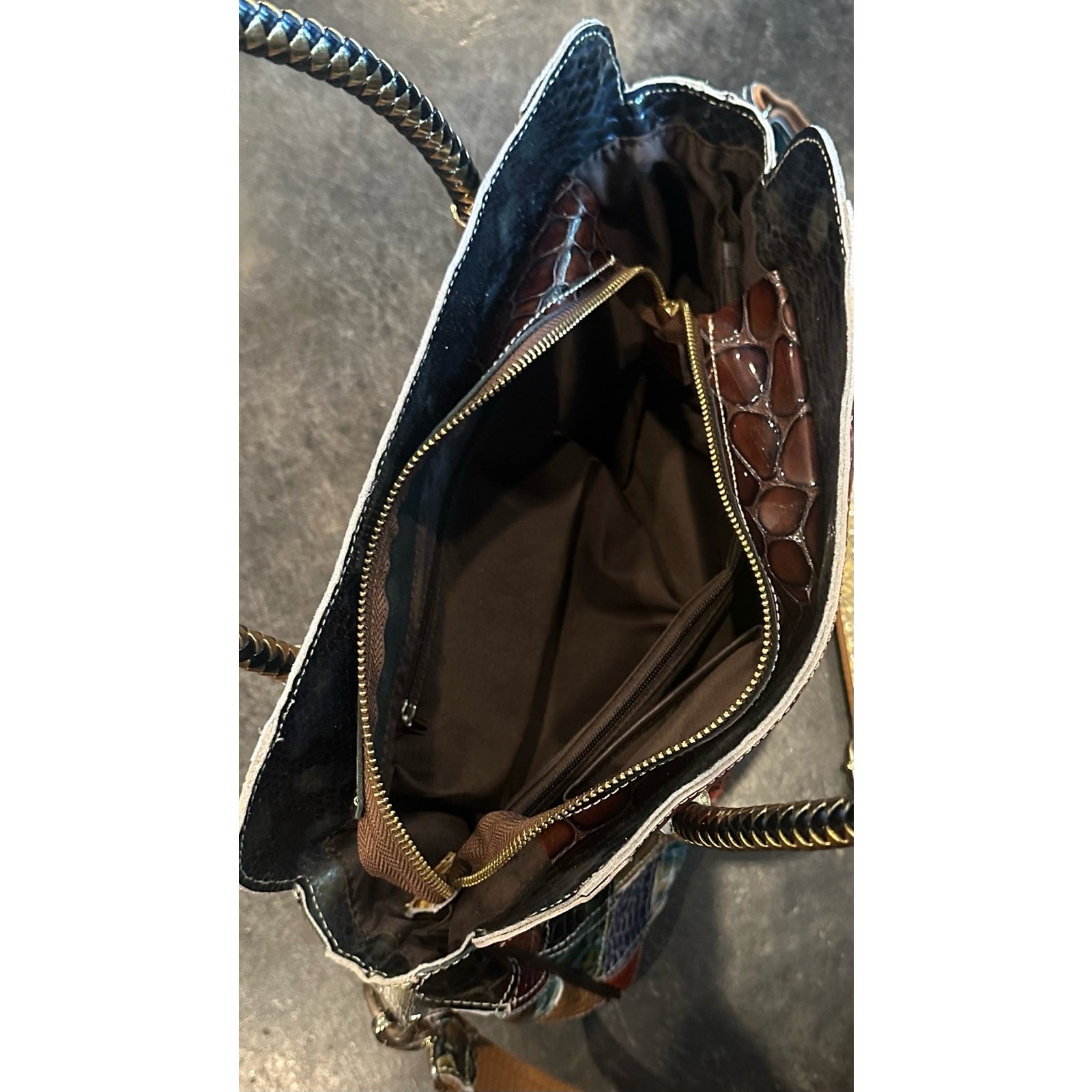 Vintage Leather Snake Blocks Patchwork Handbag Sa… - image 13