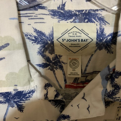 Men's St Johns Bay Button Down Red & White Hawaiian Shirt W/ Car Palm Print XXL - Picture 2 of 3