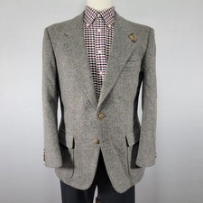VTG Farah Men's Tweed Sport Coat Blazer Two Button Herringbone Gray Wool 40R