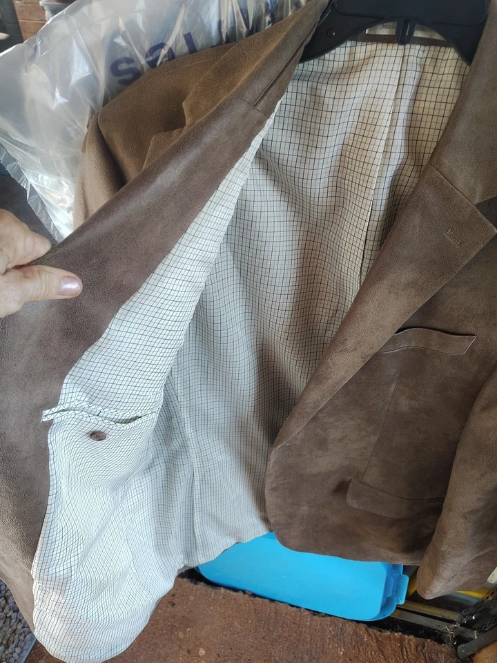 Blazer Ralph Lauren Masculino 44R Marrom Couro Sintético Vegano Camurça Casaco Esportivo Jaqueta - Imagem 4 de 4