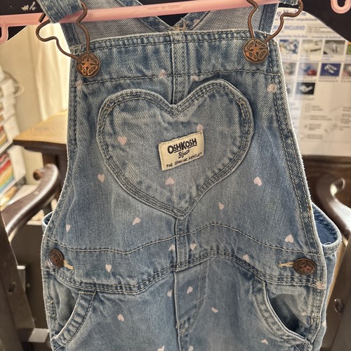 Oshkosh B'Gosh Denim Overalls Heart Front Snap Button Inseam 3T - Picture 2 of 6