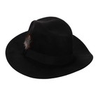 Fashion Fedora Hat Classic Pure Wool Hat with  Decoration for Men (Black)