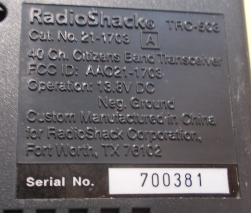 NOS Radio Shack TRC-503 Cat. No. 21-1703 40 Channel mini Mobile CB Radio - Picture 5 of 5