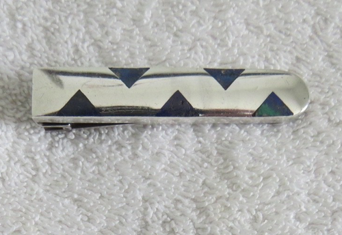 MARTINEZ PIEDRA PLATA  TAXCO LARGE  STERLING  SILVER  TIE BAR WITH LAPIS INLAY - Picture 1 of 2