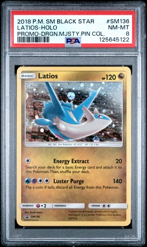 2018 POKEMON SM BLACK STAR PROMO DRAGON MAJESTY PIN COLL LATIOS-HOLO PSA 8 - Foto 1 di 2