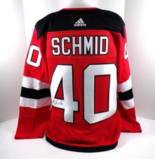 Akira Schmid Signed Adidas New Jersey Devils Red Hockey Jersey Fanatics Auto