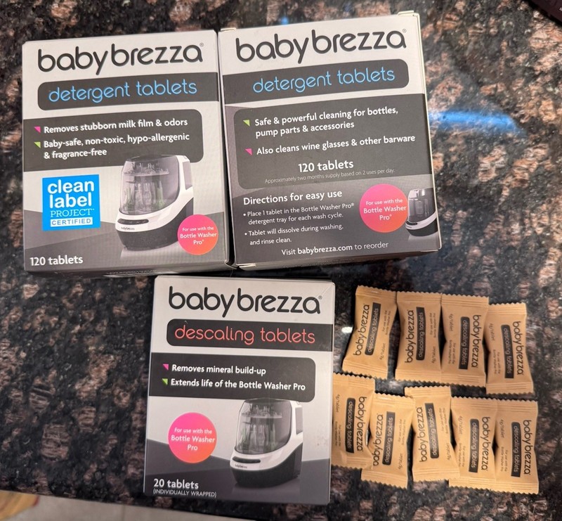 Baby Brezza Bottle Washer Pro Detergent Tablets 180ct + Descaling Lot